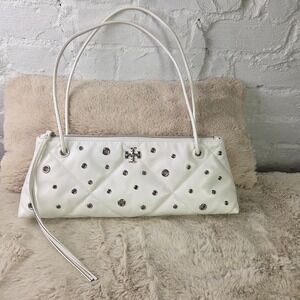 Tory Burch White Quilted Leather Kira Grommet Studded Shoulder Bag 10009171